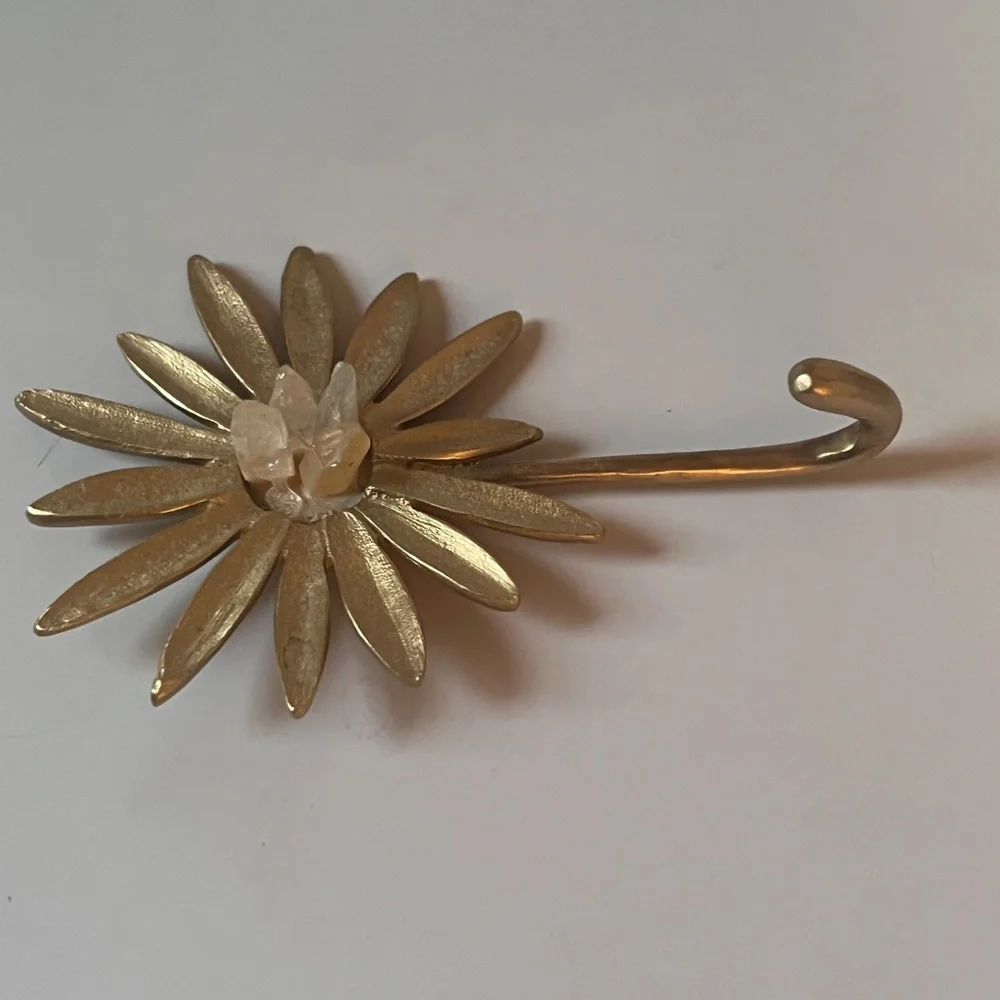 Anthropologie Brass Color Bathroom Hardware - Flower Shape with Pink Quartz